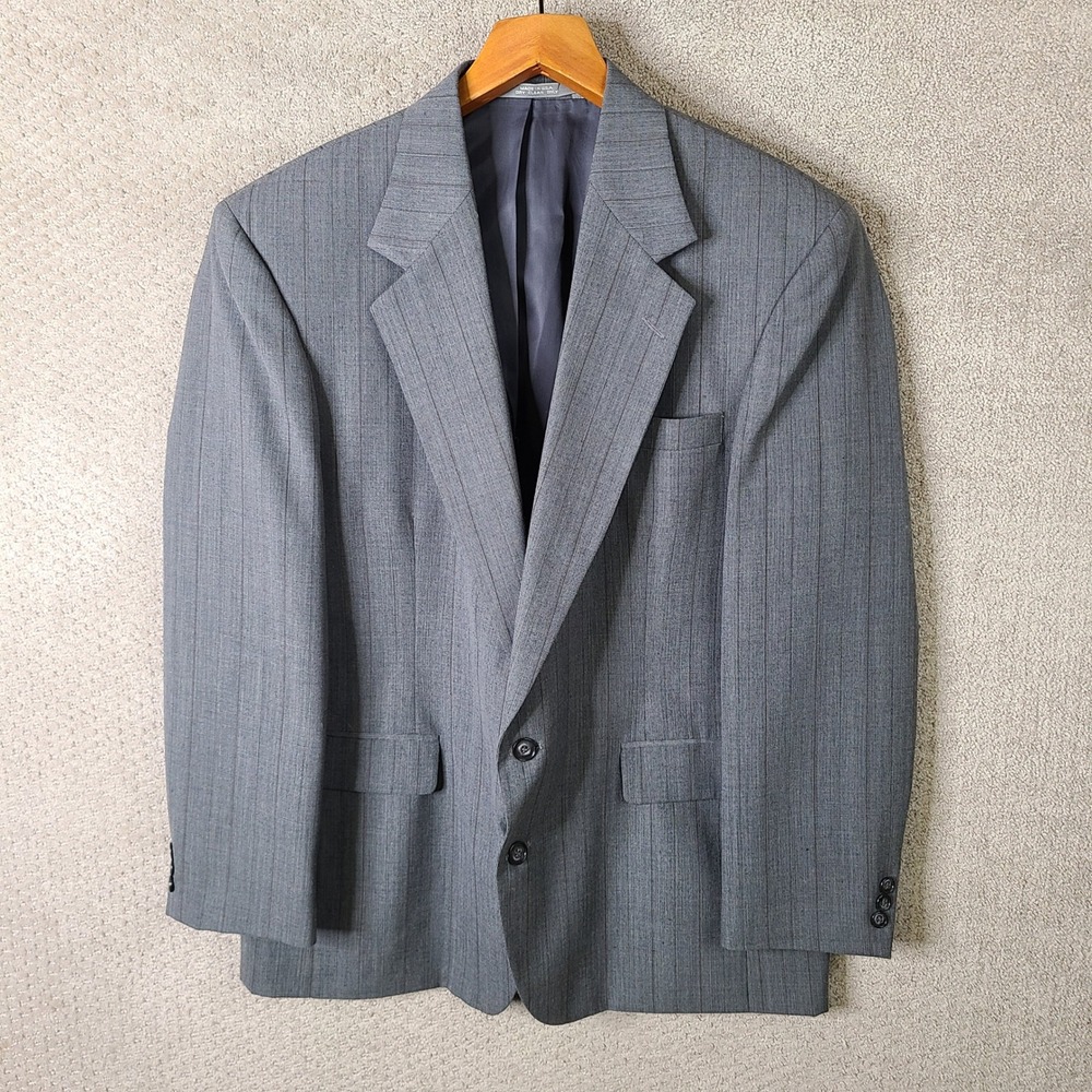 Haggar Imperial Jacket Mens 44R Gray Striped Athletic Fit Blazer 2 Button USA